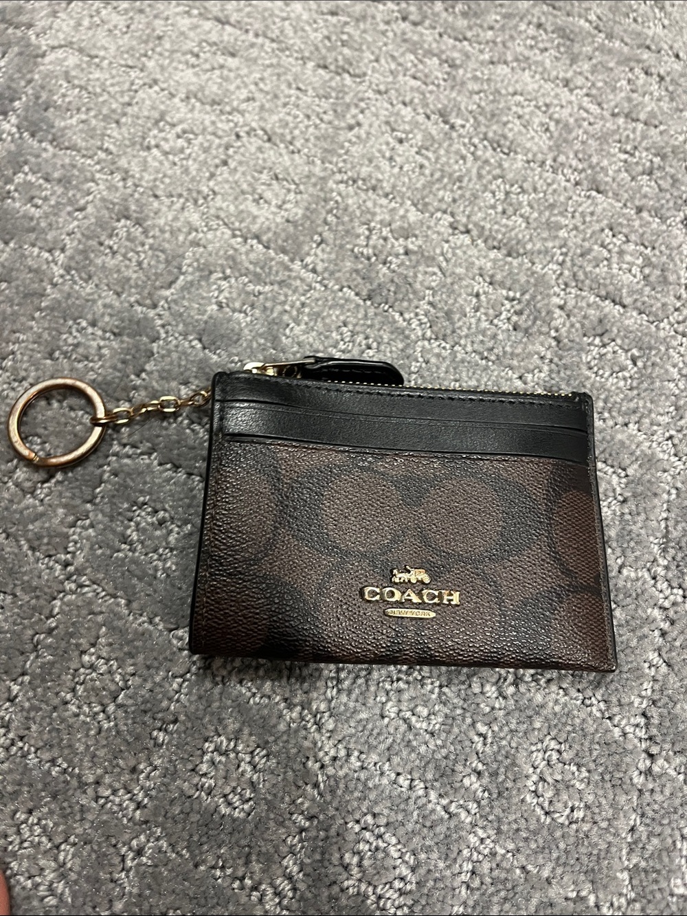 Coach Brown & Black Signature Card Case with Keyring